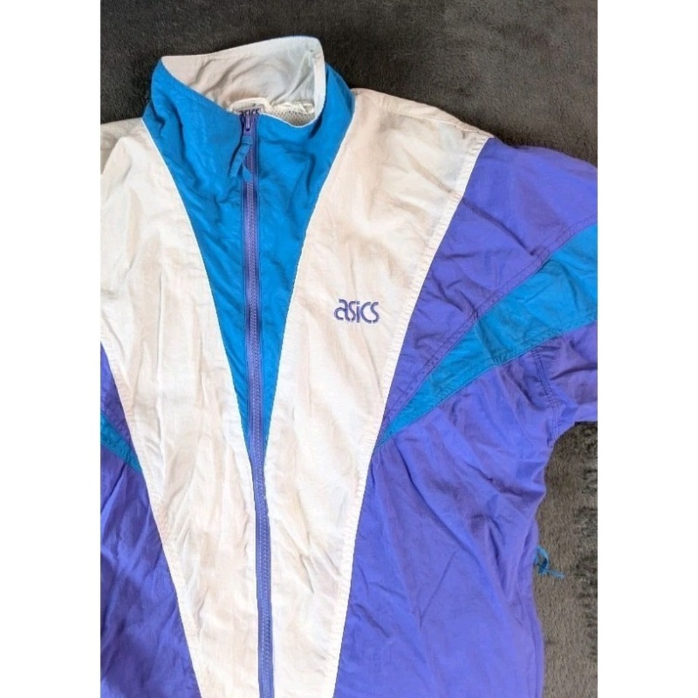 ✨ Pristine ✨ VTG ASICS XL Windbreaker Jacket Colorblock Lightweight Full Zip‎